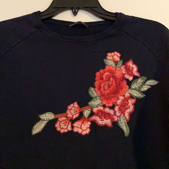 navy blue sweater with flower stitch detailing - Picture 2 of 2